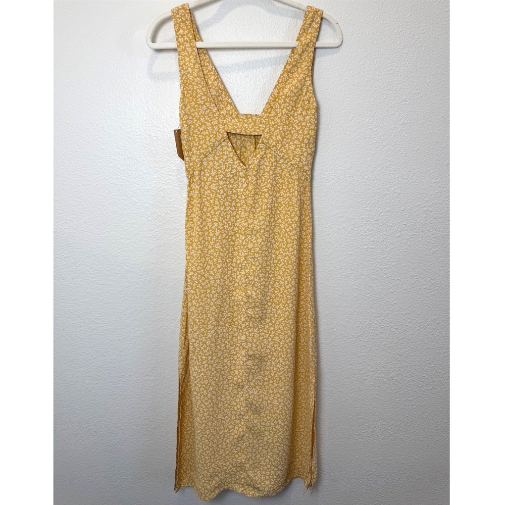NWT Whimsy + Row Ella Dress Mustard Yellow Floral V-Neck Cutout Back Midi XS - Picture 5 of 12